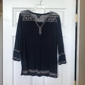 Lucky brand embroidered top with bell sleeves